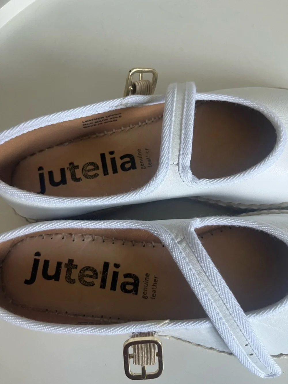 NEW Jutelia Leather Mary Jane Espadrilles White Size 39/7.5-8